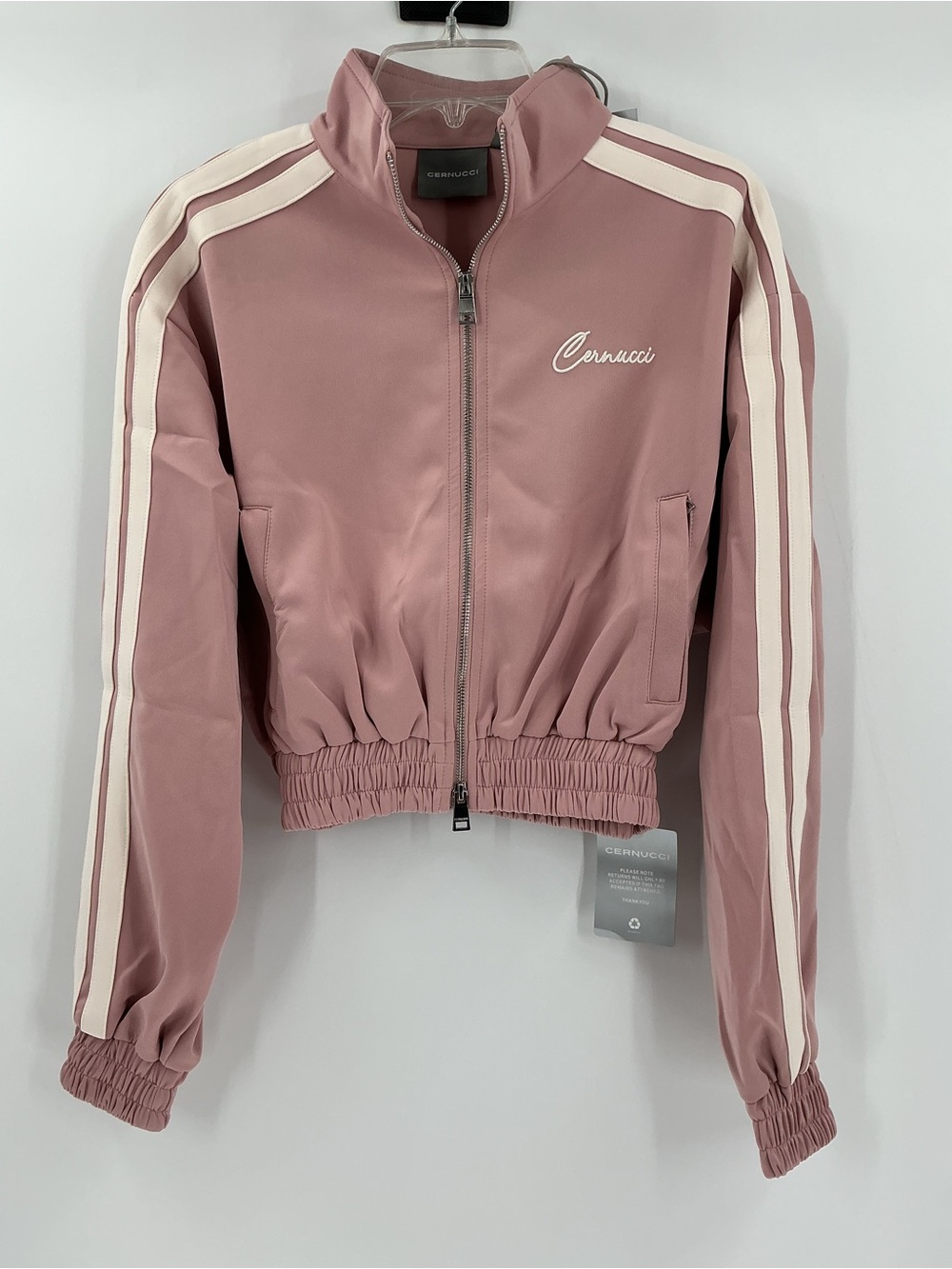 NWT Cernucci Taping Cropped Funnel Neck Track Jacket Dusty Pink Size XS